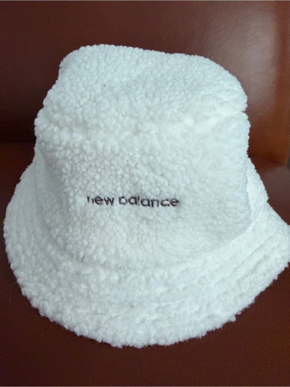 New Balance White Sherpa Bucket Hat with Embroidered Logo